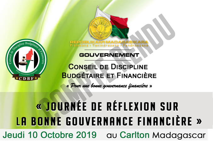 Journée de Réflexion sur la Bonne Gouvernance Financière du 10 Octobre 2019